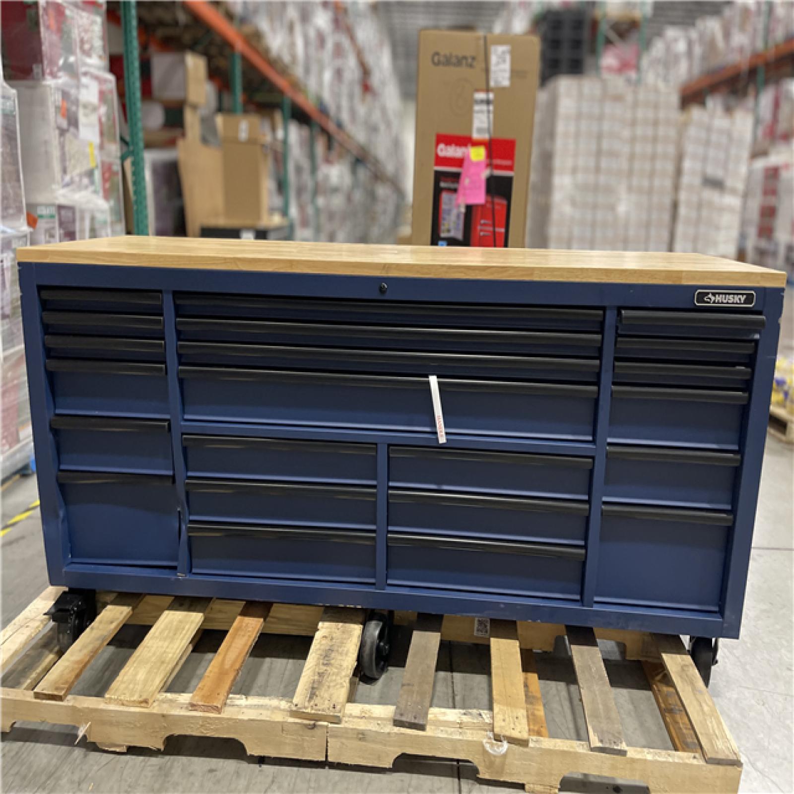 DALLAS LOCATION - AS-IS Husky Tool Storage Heavy Duty 84 in. W x 24 in. D Matte Blue Mobile Workbench Cabinet