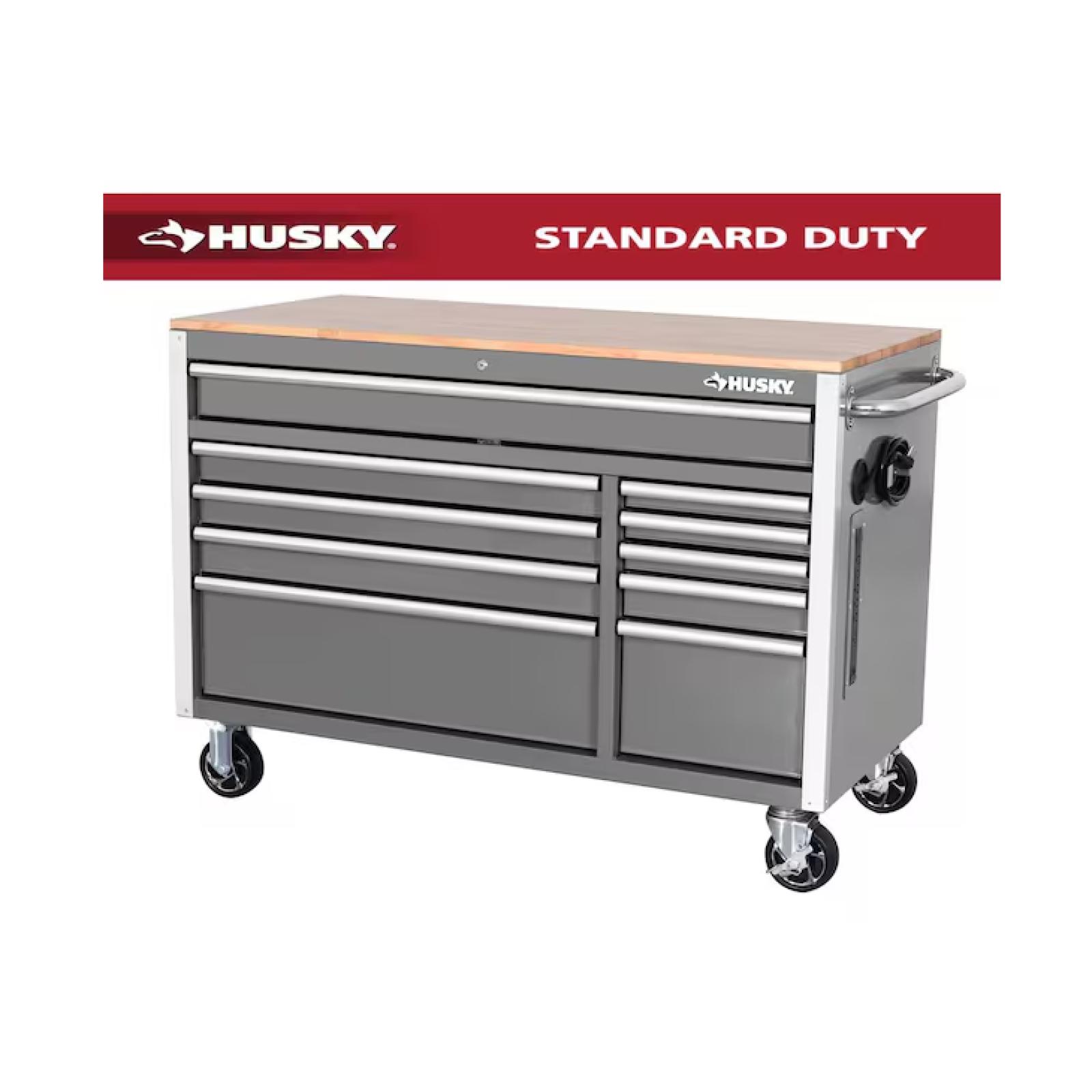 DALLAS LOCATION -AS-IS  HUSKY 52IN 10 DRAWER WORKBENCH - GLOSS GRAY