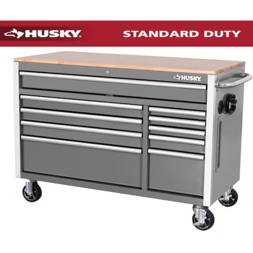 DALLAS LOCATION -AS-IS  HUSKY 52IN 10 DRAWER WORKBENCH - GLOSS GRAY