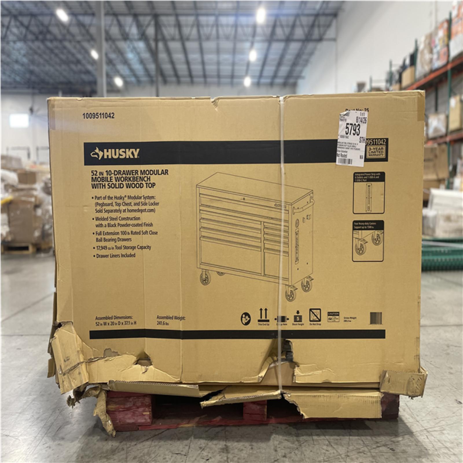 DALLAS LOCATION - AS IS - HUSKY 52 in. W x 20 in. D Standard Duty Black Mobile Workbench Cabinet W/ Wood Top (GLOSS BLACK)