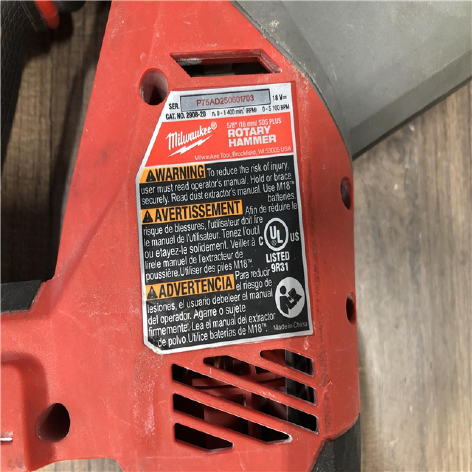 AS-IS Milwaukee  FUEL 18V Lithium-Ion Brushless Cordless 5/8 in. SDS-Plus Rotary Hammer (Tool-Only)