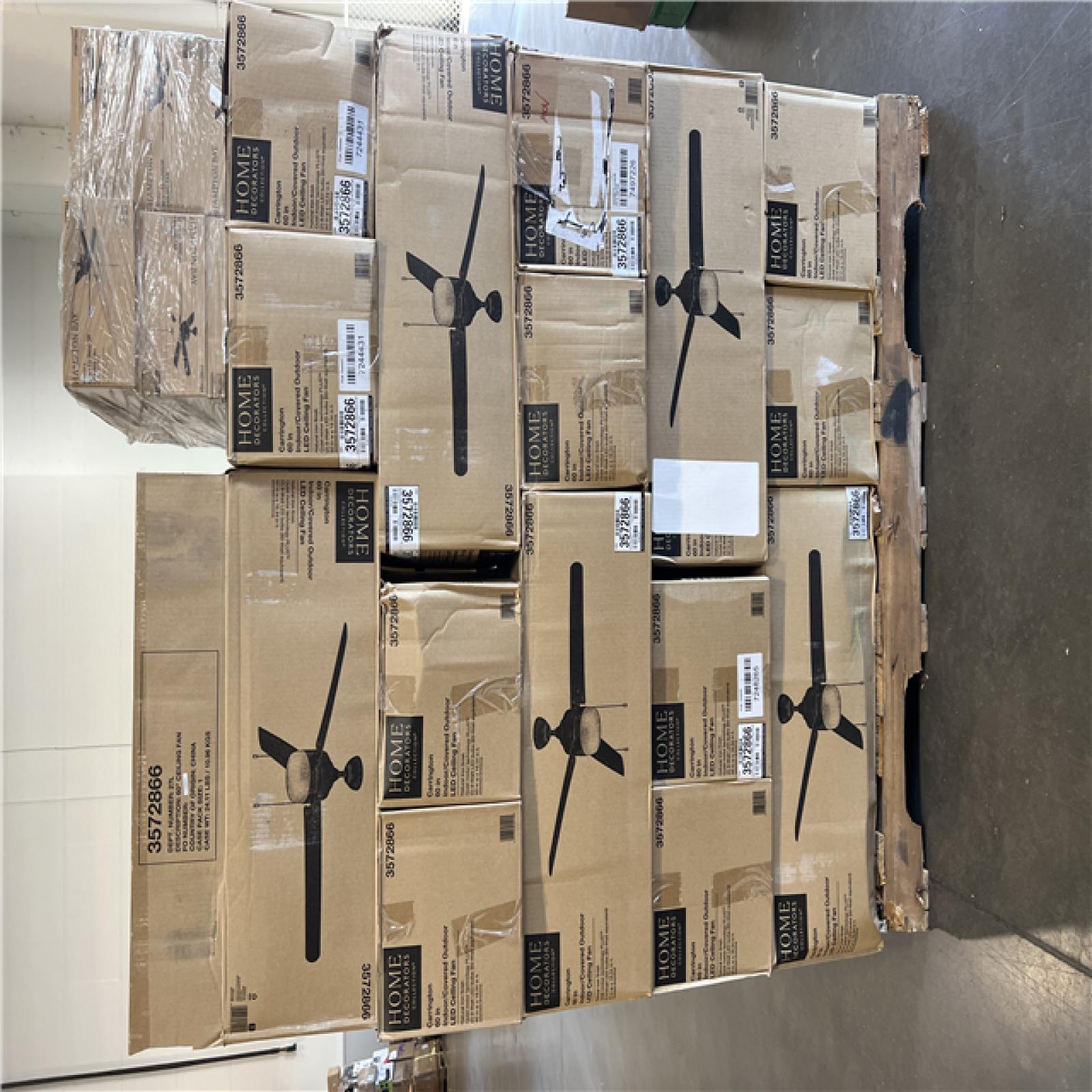 DALLAS LOCATION-  Home Decorators Collection Carrington 60 in. Indoor/Outdoor Ceiling Fan with LED Dome Light Kit  Natural Iron with Black Blades PALLET - (30 UNITS)