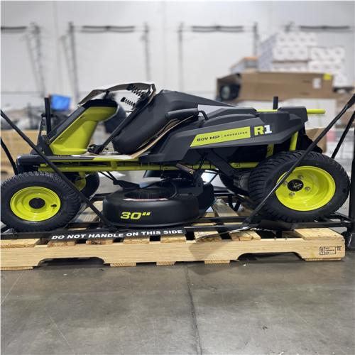 DALLAS LOCATION- AS-IS RYOBI R1 80V HP Electric 30 in. Riding Lawn Mower with 14 Ah Battery and Charger