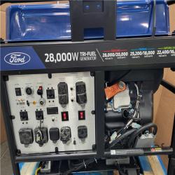 CALIFORNIA AS-IS LIKE NEW  FORD 28 000-WATT ELECTRIC SWITCH AND REMOTE START TRI-FUEL GASOLINE AND PROPANE PORTABLE GENERATOR