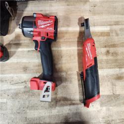 HOUSTON LOCATION - AS-IS (APPEARS LIKE NEW) Milwaukee FUEL 18V Cordless Mid Torque 1/2 in. Impact Wrench w/ M12 FUEL 3/8 in. Ratchet & Battery/Charger Combo Kit