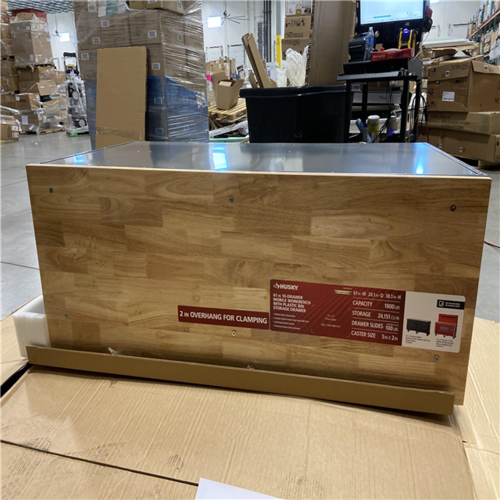 DALLAS LOCATION - Husky 61 in. W x 24 in. D Standard Duty 10-Drawer Mobile Workbench Tool Chest with Sliding Bin Storage Drawer in Silver