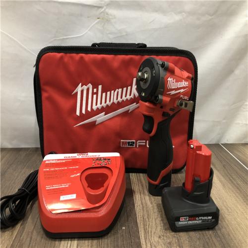 AS-IS Milwaukee M12 FUEL 12V Li-Ion Brushless Cordless Stubby 3/8 in. Impact Wrench Kit