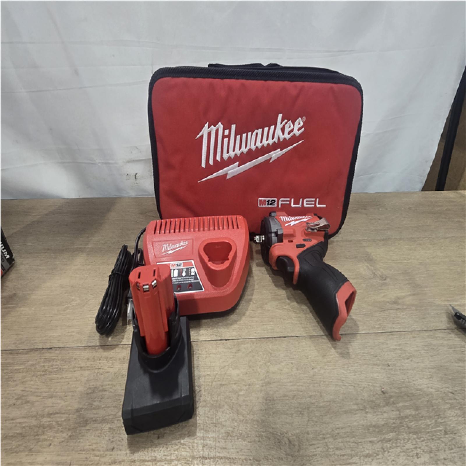 AS-IS Milwaukee FUEL 12V Li-Ion Brushless Cordless Stubby 3/8 in. Impact Wrench Kit