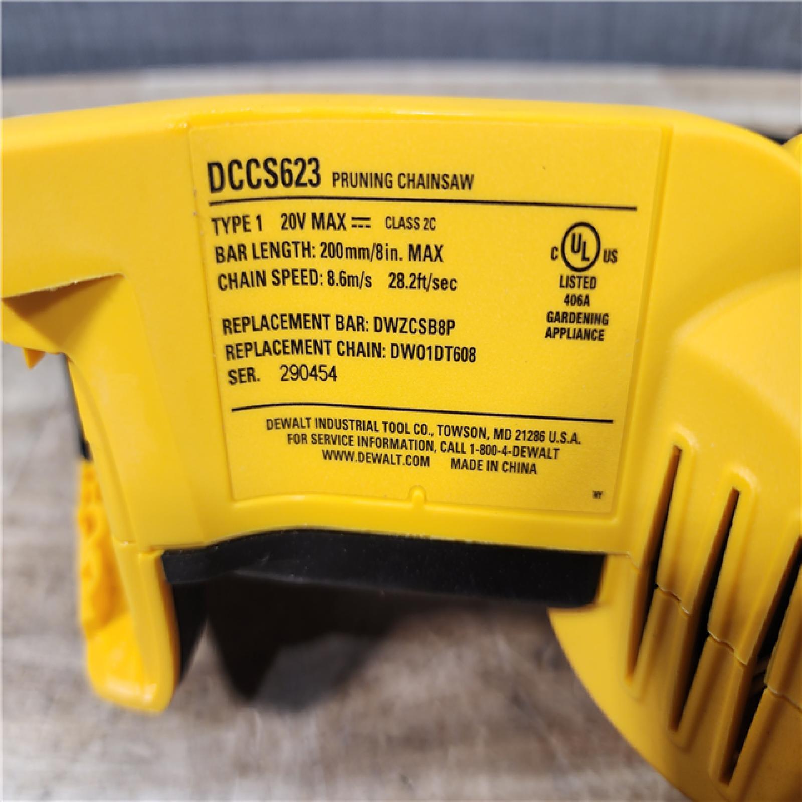 HOUSTON LOCATION - AS - IS DEWALT 20V MAX 8 in. Brushless Cordless Battery Powered Pruning Chainsaw (Tool Only)