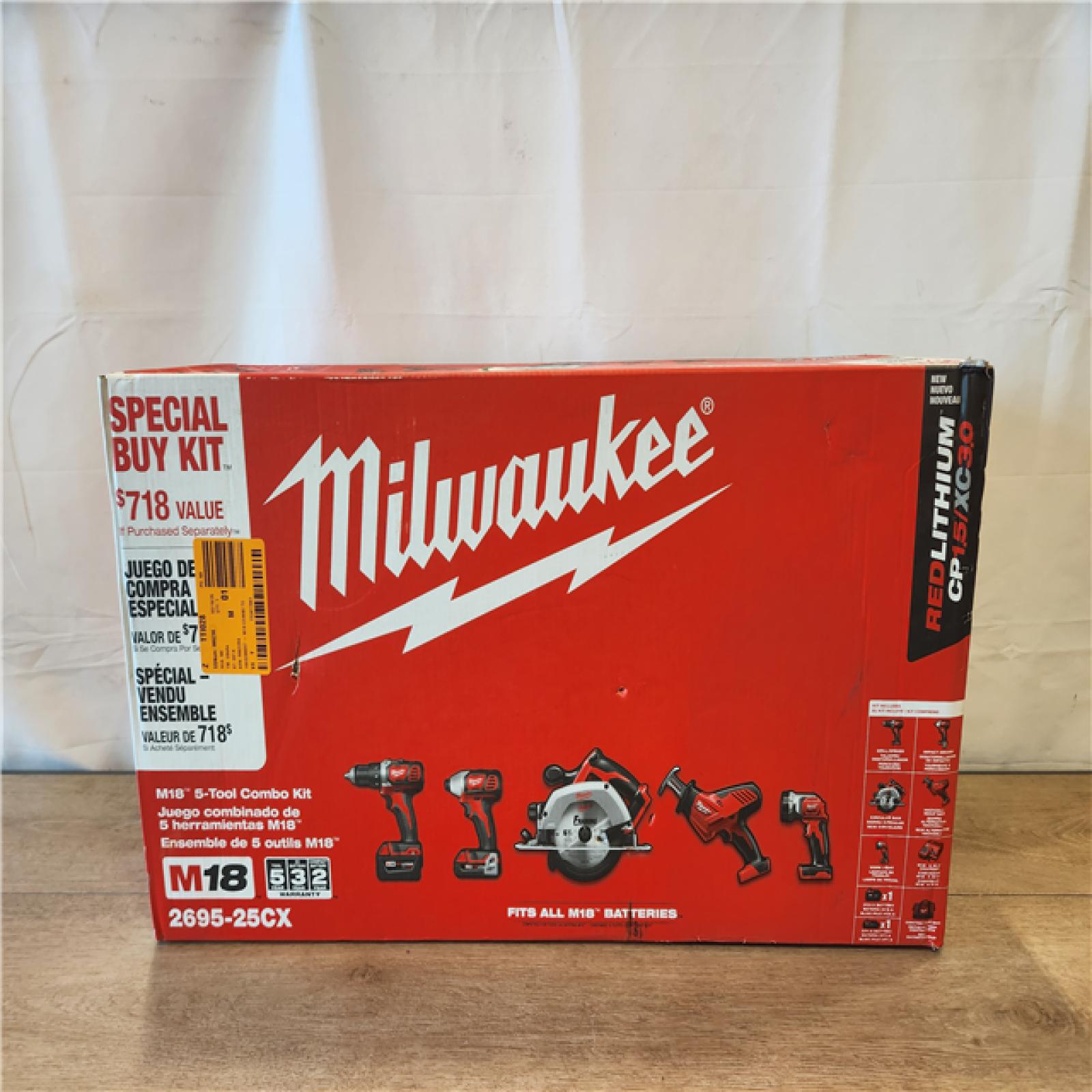 NEW- Milwaukee M18 18V Lithium-Ion Cordless 5 Tool Combo Kit
