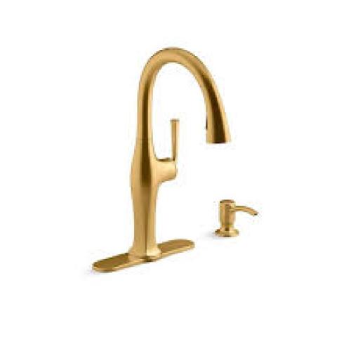 Phoenix Location NEW KOHLER Sundae Single-Handle Pull Down Sprayer Kitchen Faucet in Vibrant Brushed Moderne Brass