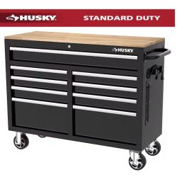 DALLAS LOCATION - Husky Tool Storage 46 in. W x 18 in. D 9-Drawer Mobile Workbench Cabinet in Gloss Black