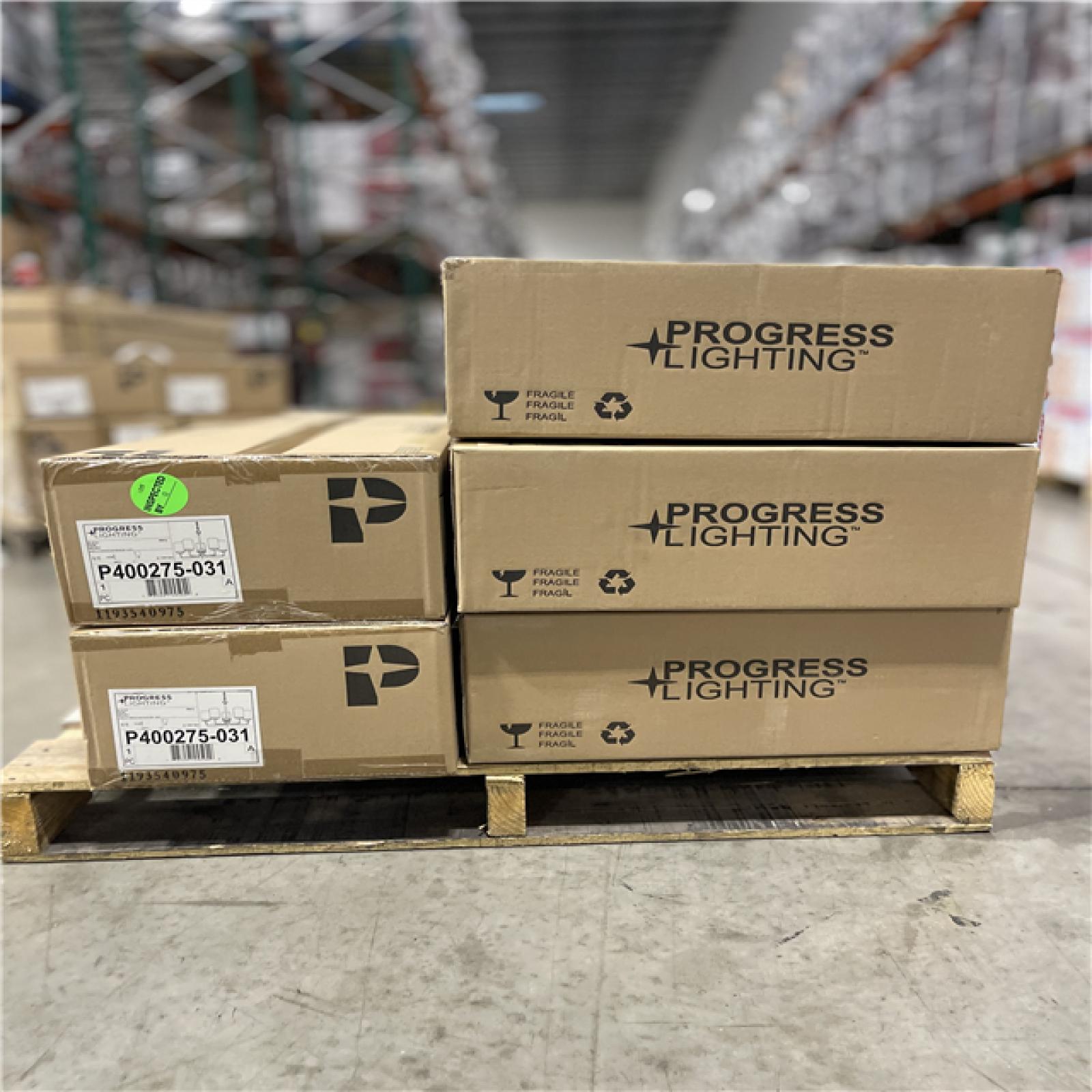 DALLAS LOCATION-Progress Lighting Merry 5-Light Matte Black Etched Glass Transitional Chandelier Light PALLET-(12 UNITS)