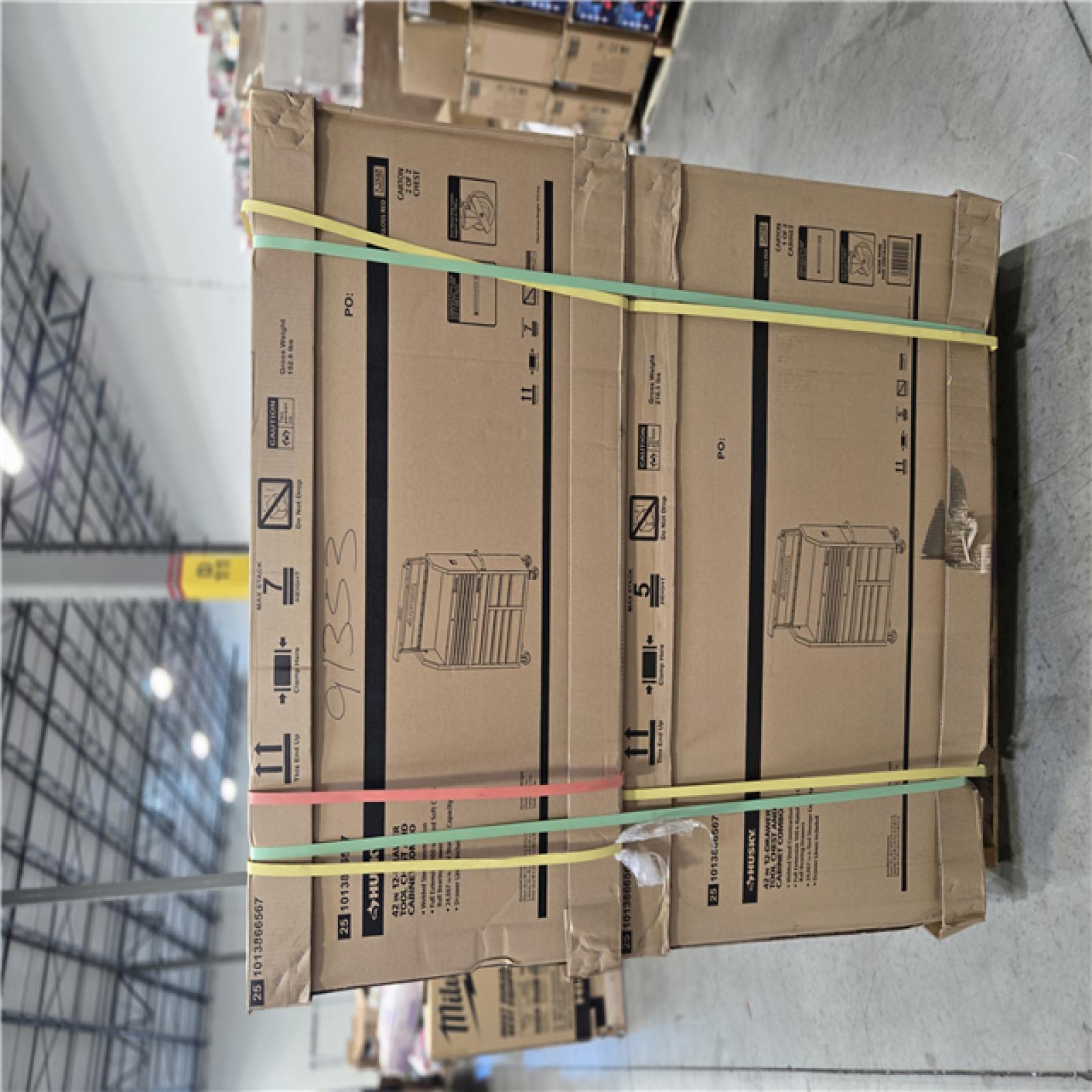 DALLAS LOCATION - HUSKY 42 in. 12-Drawer 24.5 in. Deep Tool Chest/Rolling Cab Set Gloss Red PALLET-(2 SETS)