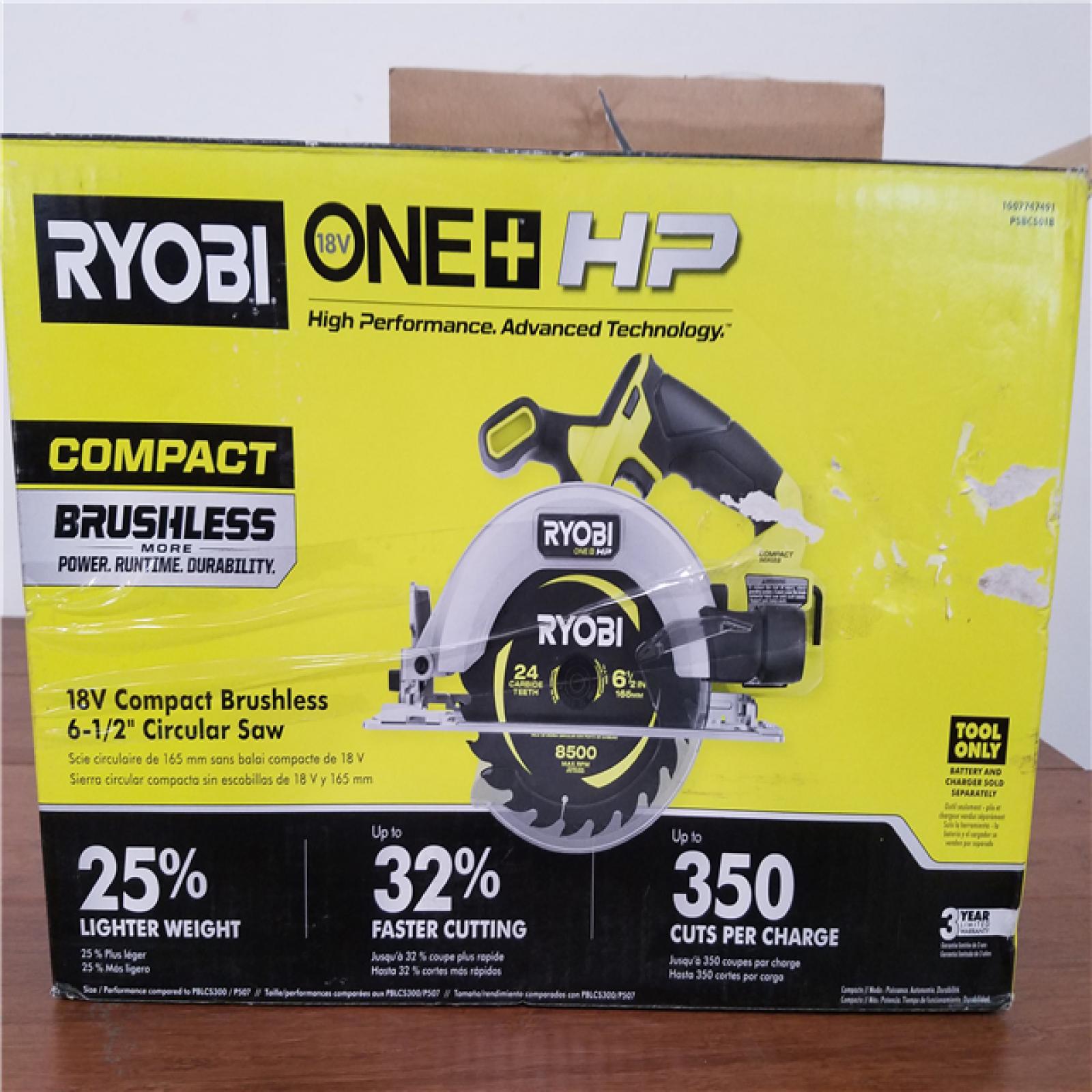 CALIFORNIA AS-IS RYOBI ONE+HP 18V COMPACT BRUSHLESS 6-1/2CIRCULAR SAW (TOOL ONLY)