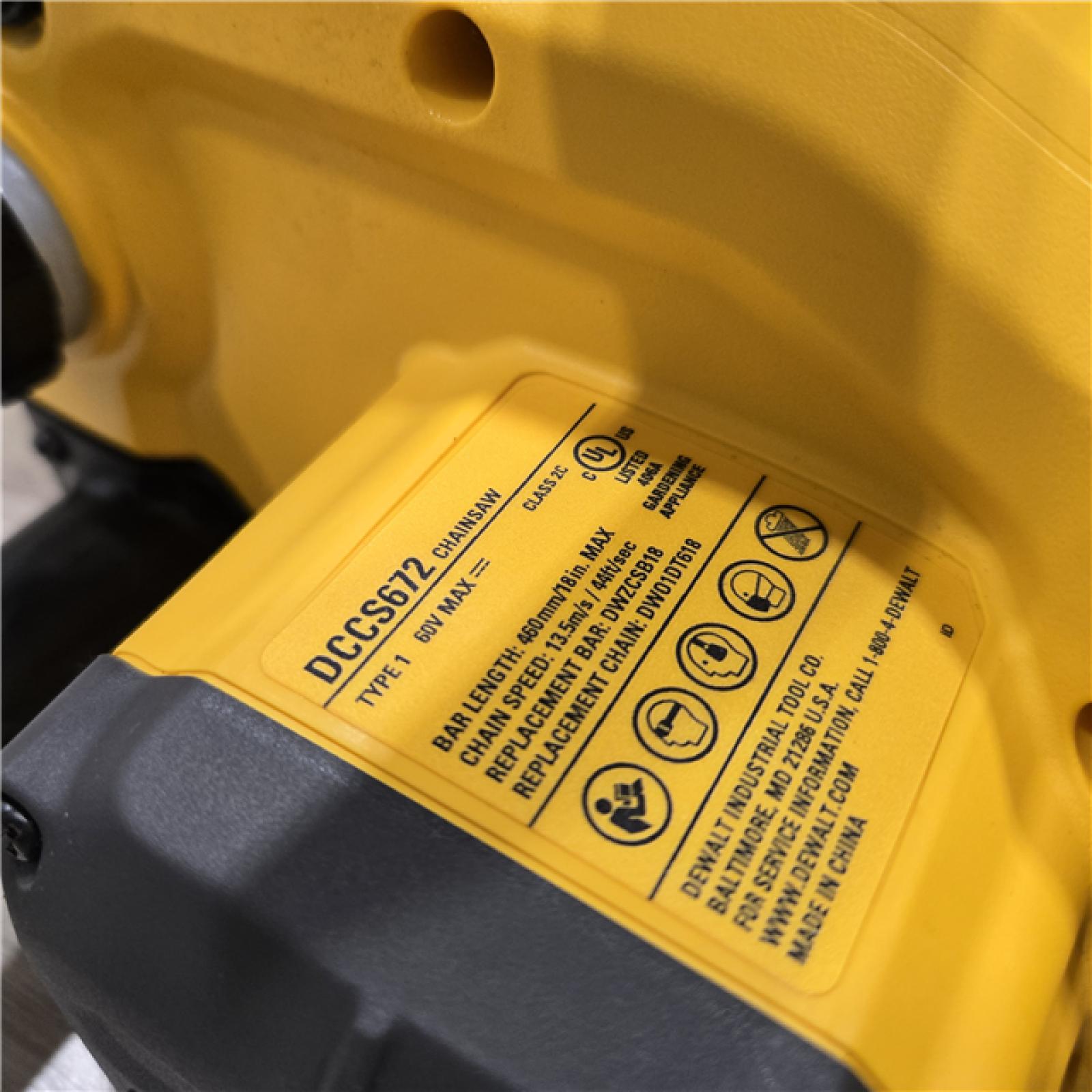 AS-IS DEWALT DCCS672B FLEXVOLT 60V MAX Cordless 18 Chainsaw (Tool Only)