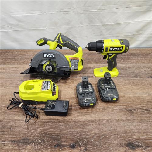 AS-IS RYOBI ONE+ 18V Cordless 2-Tool Combo Kit with Drill/Driver, Circular Saw, (2) 1.5 Ah Batteries, and Charger