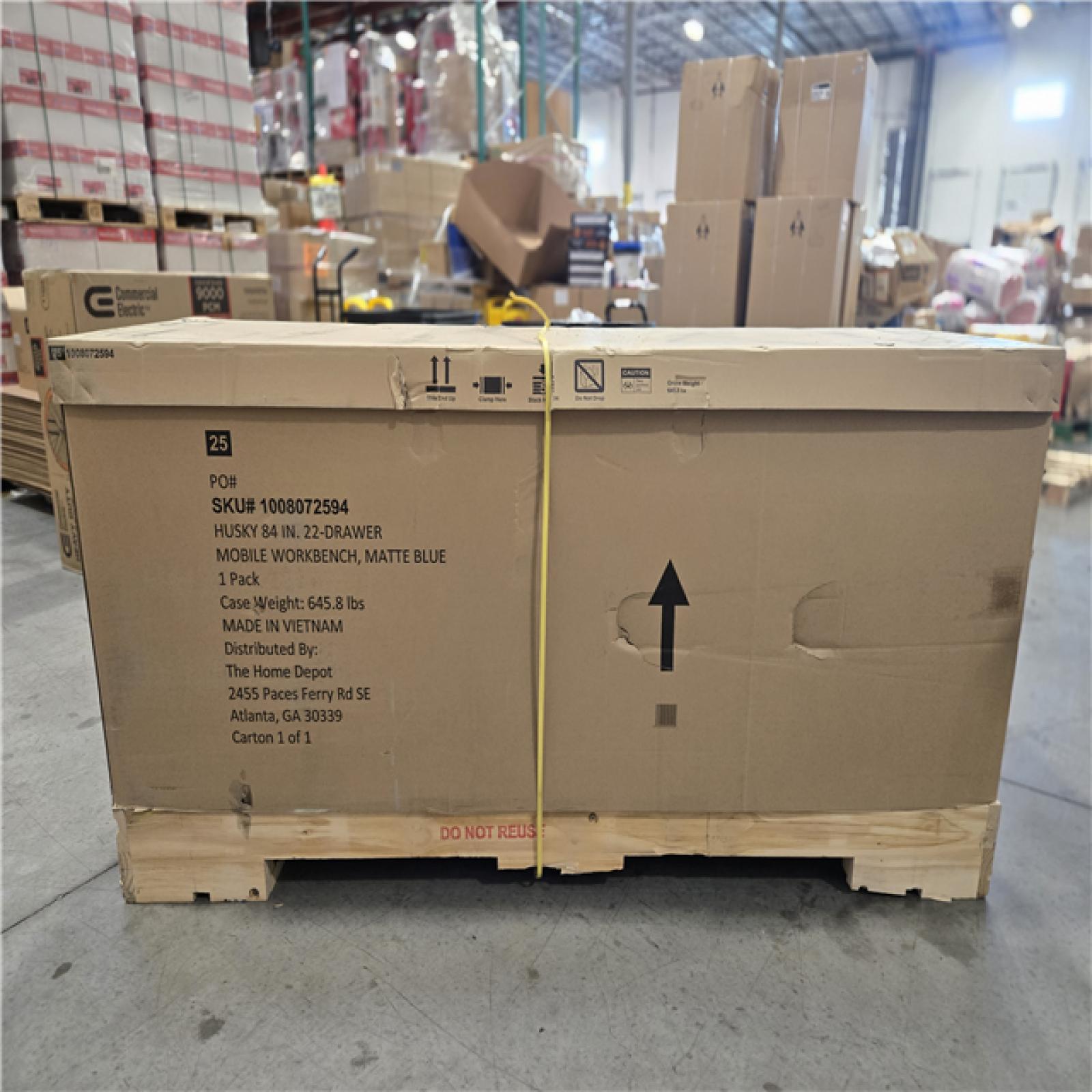 DALLAS LOCATION - AS-IS HUSKY Tool Storage Heavy Duty 84 in. W x 24 in. D Matte Blue Mobile Workbench Cabinet