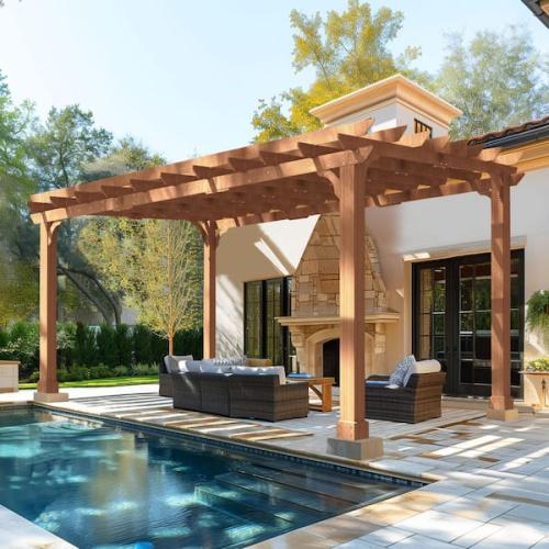 Phoenix NEW VEIKOUS 16 ft. W x 12 ft. D Cedar Wood Patio Pergola Shade Structure for Outdoor, Brown