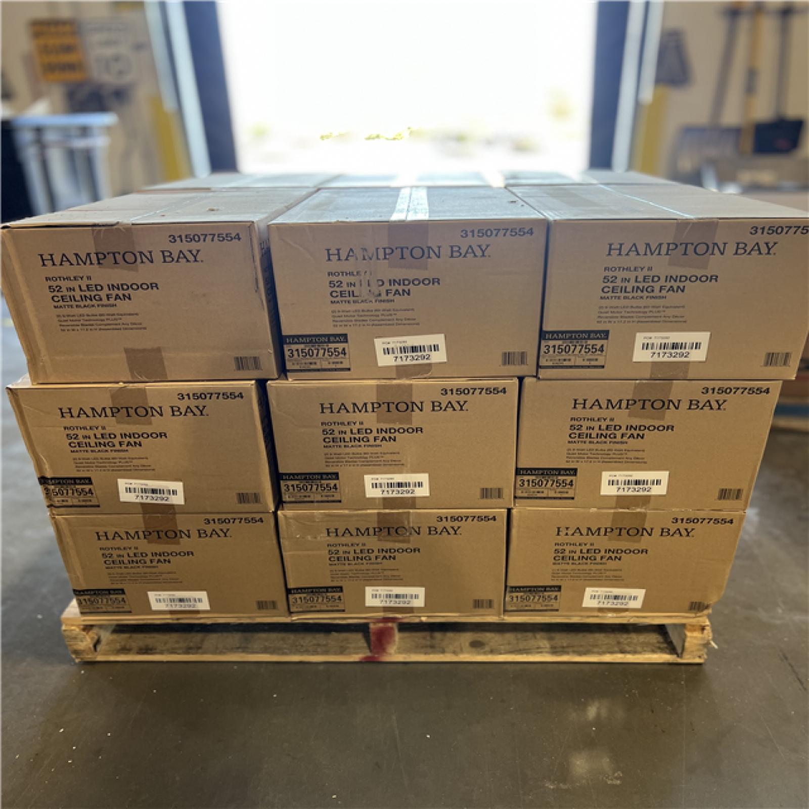 DALLAS LOCATION -  Hampton Bay Rothley II 52 in. Indoor LED Matte Black Ceiling Fan with Light Kit PALLET -(18 UNITS)