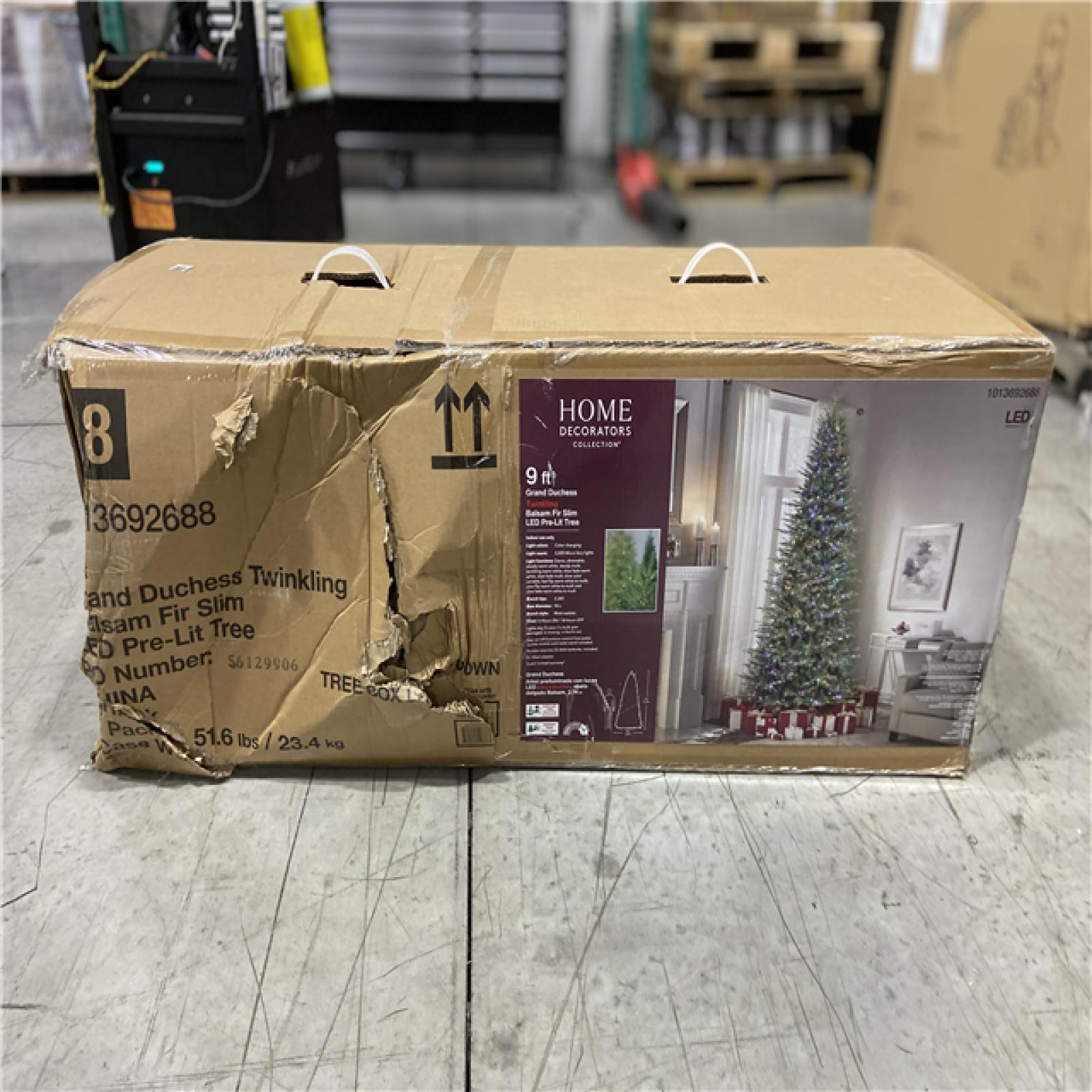 DALLAS LOCATION -Home Decorators Collection 9 ft. Grand Duchess Twinkling Balsam Fir Slim LED Pre-Lit Artificial Christmas Tree