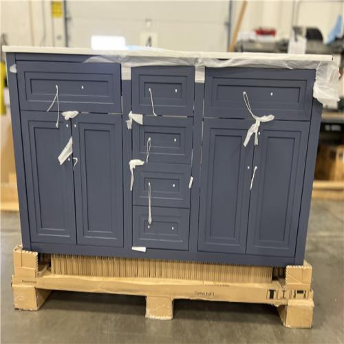 DALLAS LOCATION -  Home Decorators Collection Beaufort 60 in. W x 19 in. D x 34 in. H Double Sink Bath Vanity in Midnight Blue