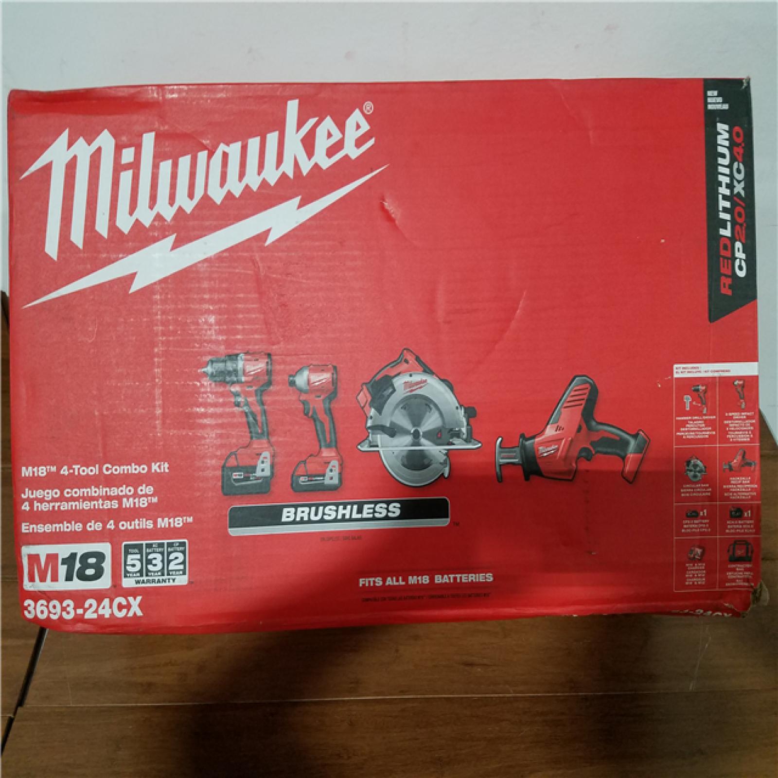 California NEW Milwaukee M18 4-Tool Combo Kit  Includes (2) Batteries  Charger and Tool Bag