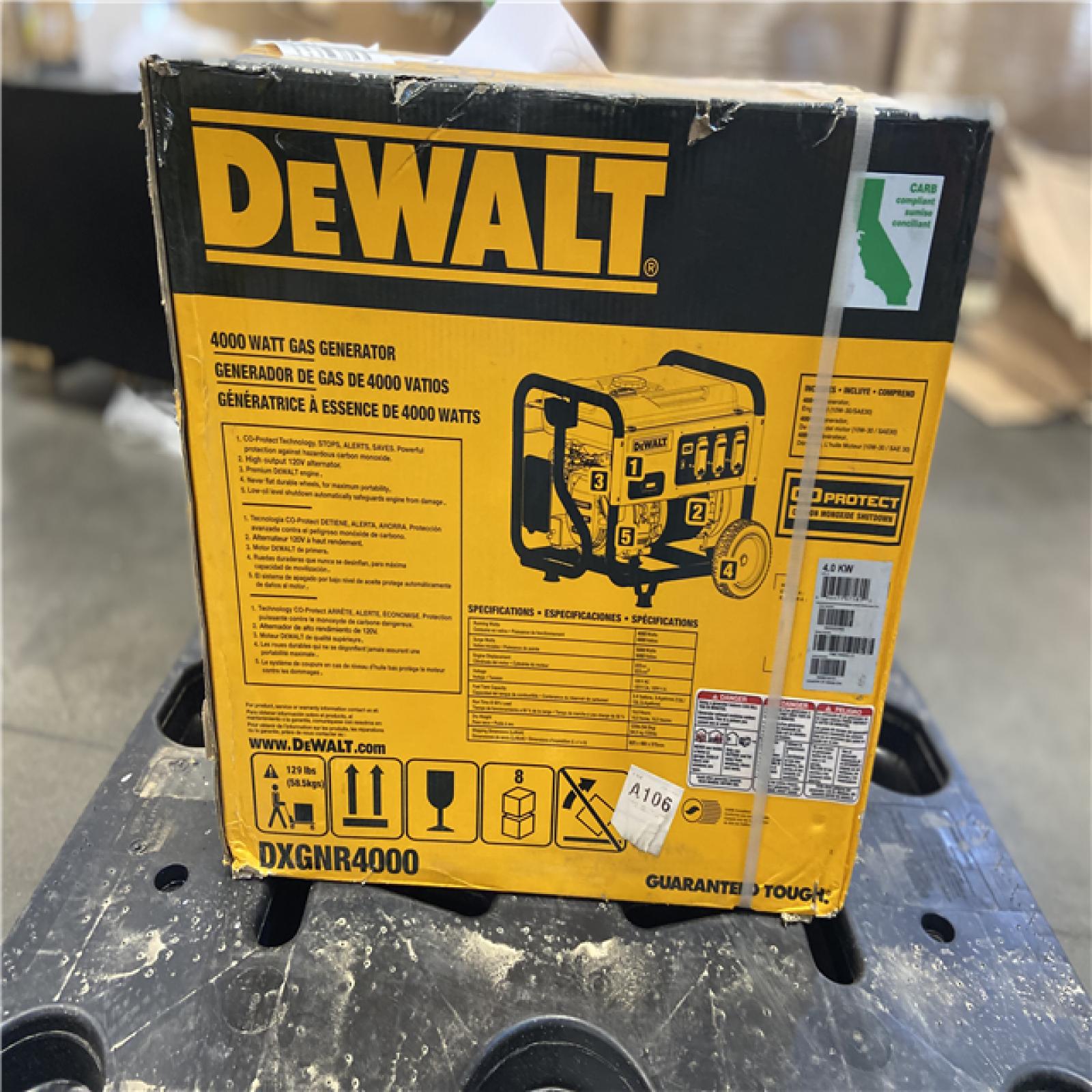 DALLAS LOCATION - DEWALT 4500 / 4000- Watt Gas Powered Portable Generator with Idle Control, Covered Outlets and CO Protect