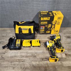 HOUSTON LOCATION - AS-IS Dewalt DCK225D2 20V MAX ATOMIC Brushless Compact Lithium-Ion 1/2 in. Cordless Drill Driver and 1/4 in. Impact Driver Combo Kit with 2 Batteries 2 Ah