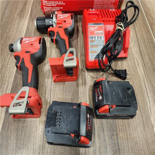 AS-IS  Milwaukee M18 18V Lithium-Ion Brushless Cordless Compact Drill/Impact Combo Kit (2-Tool) W/(2) 2.0 Ah Batteries, Charger & Bag