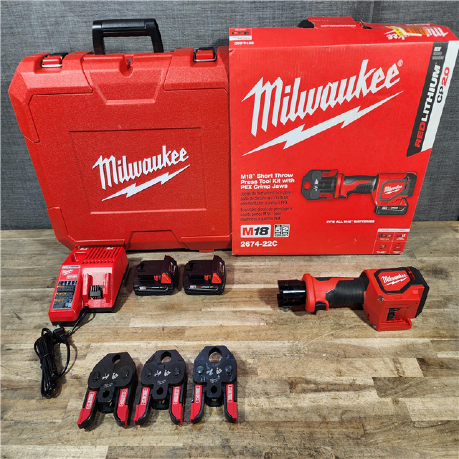 HOUSTON LOCATION - AS-IS Milwaukee M18 18V Lithium-Ion Cordless Short Throw Press Tool Kit
