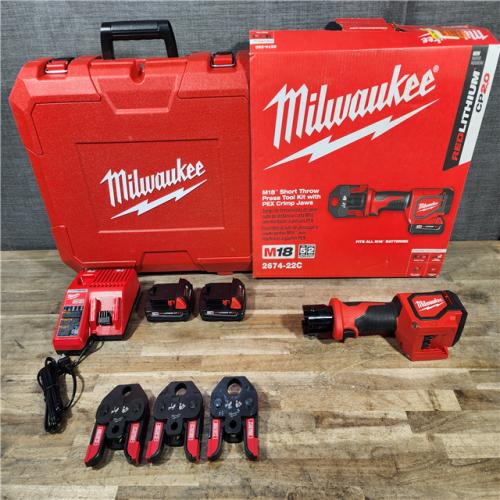 HOUSTON LOCATION - AS-IS Milwaukee M18 18V Lithium-Ion Cordless Short Throw Press Tool Kit