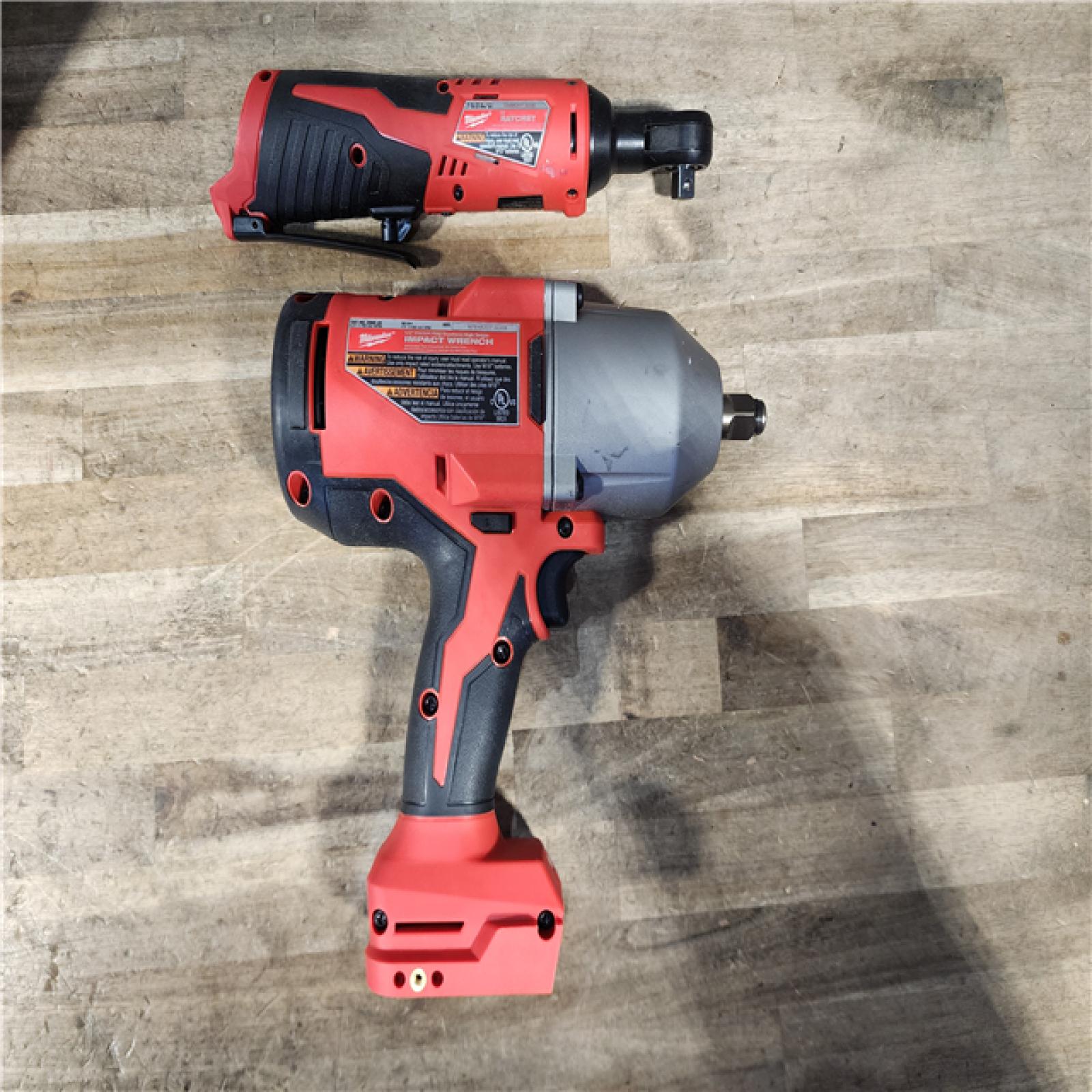 HOUSTON LOCATION - AS-IS Milwaukee 12/18V Lithium-Ion Cordless 3/8 in. Ratchet and 1/2 in. High Torque Impact Wrench with Friction Ring Combo Kit
