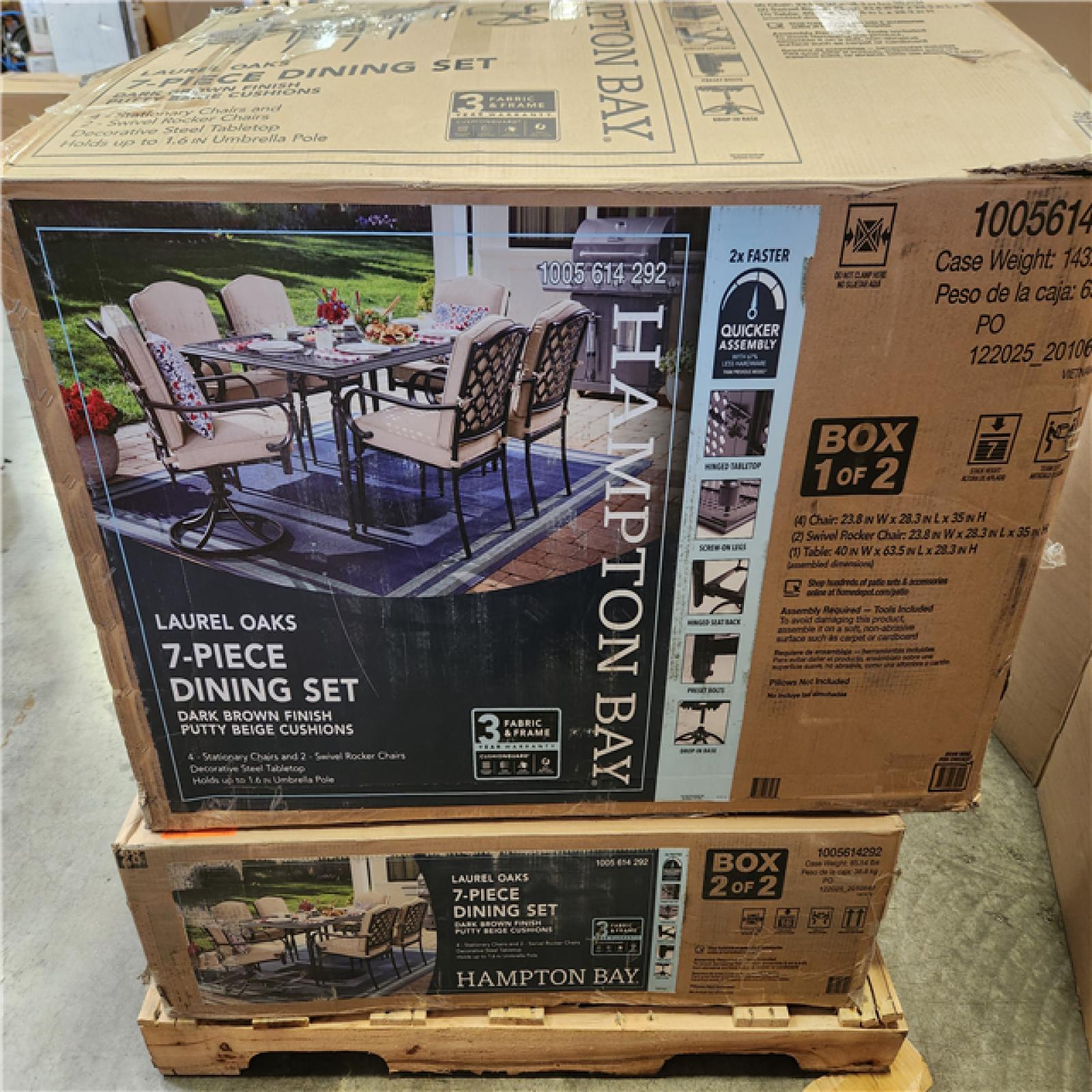 Phoenix Hampton Bay Laurel Oaks Dark Brown 7-Piece Metal Outdoor Dining Set with Cushion Guard Putty Cushions