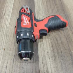 AS-IS MILWAUKEE M12 12V Lithium-Ion Cordless 3/8 in. Drill/Driver Kit with Two 1.5 Ah Batteries, Charger and Tool Bag