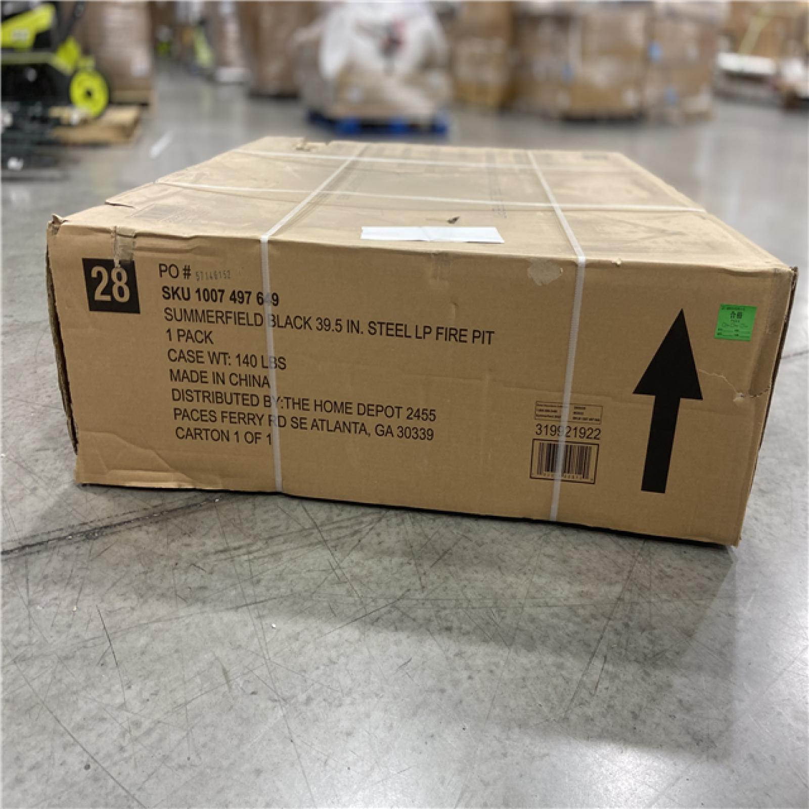 DALLAS LOCATION - Home Decorators Collection Summerfield 39.6 in. W 50000 Btu Black Steel Propane Outdoor Fire Pit with Lava Rocks