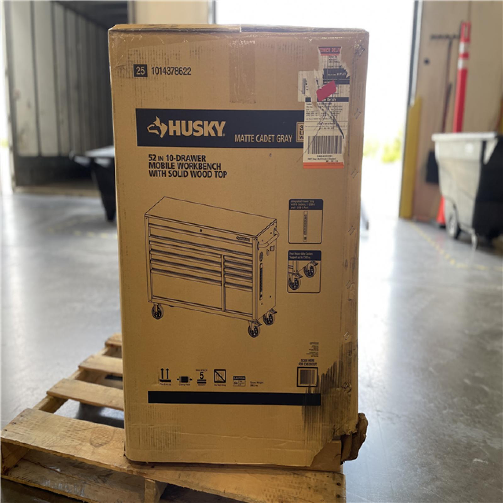 DALLAS LOCATION- AS-IS Husky Standard-Duty 52 in. W 10-Drawer Matte Cadet Gray Mobile Workbench Cabinet