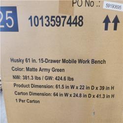 Phoenix NEW Husky Heavy Duty 61 in. W x 22 in. D 15-Drawer Matte Army Green Mobile Workbench Cabinet with Solid Wood Top