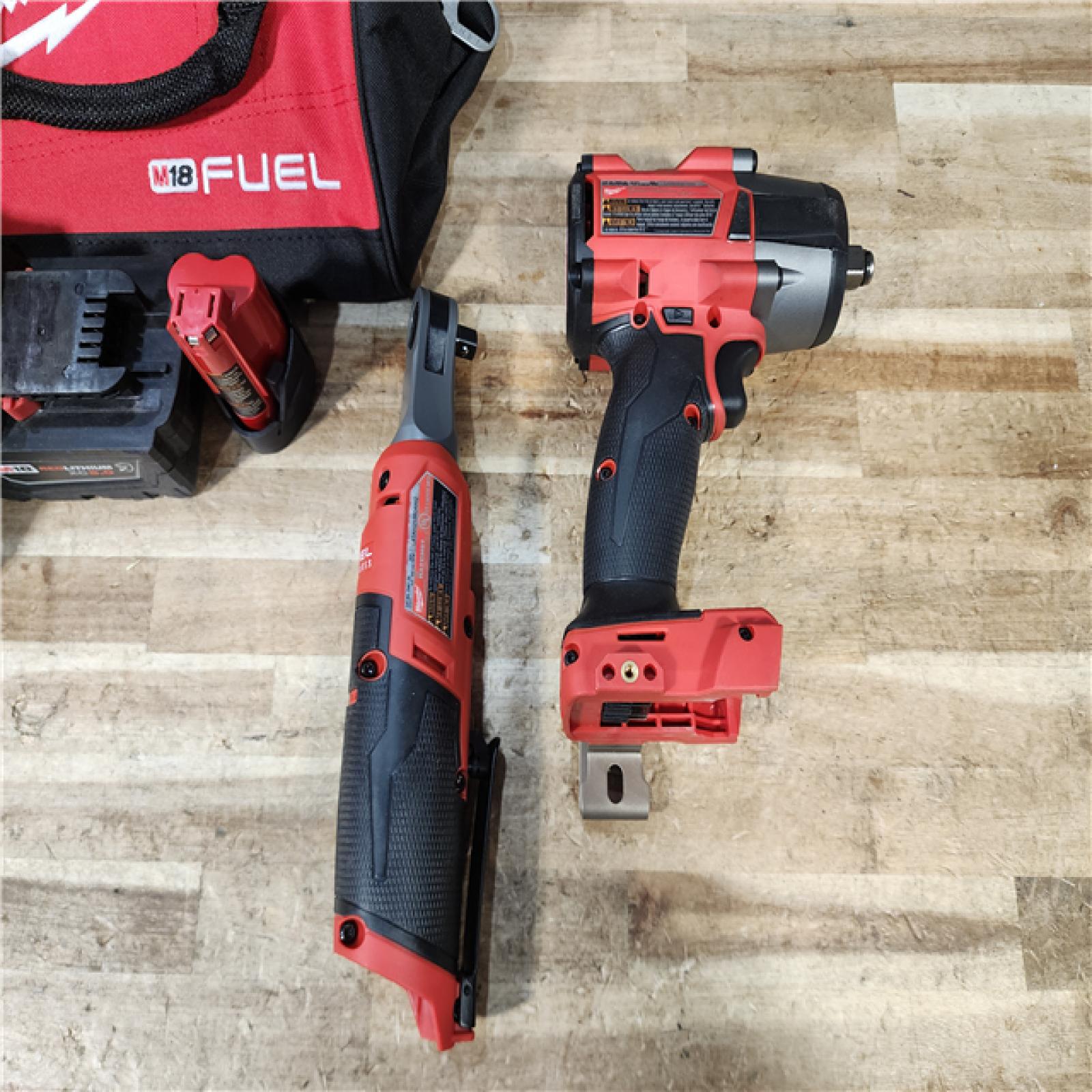 HOUSTON LOCATION - AS - IS Milwaukee FUEL 18V Cordless Mid Torque 1/2 in. Impact Wrench w/ 12 FUEL 3/8 in. Ratchet Combo Kit
