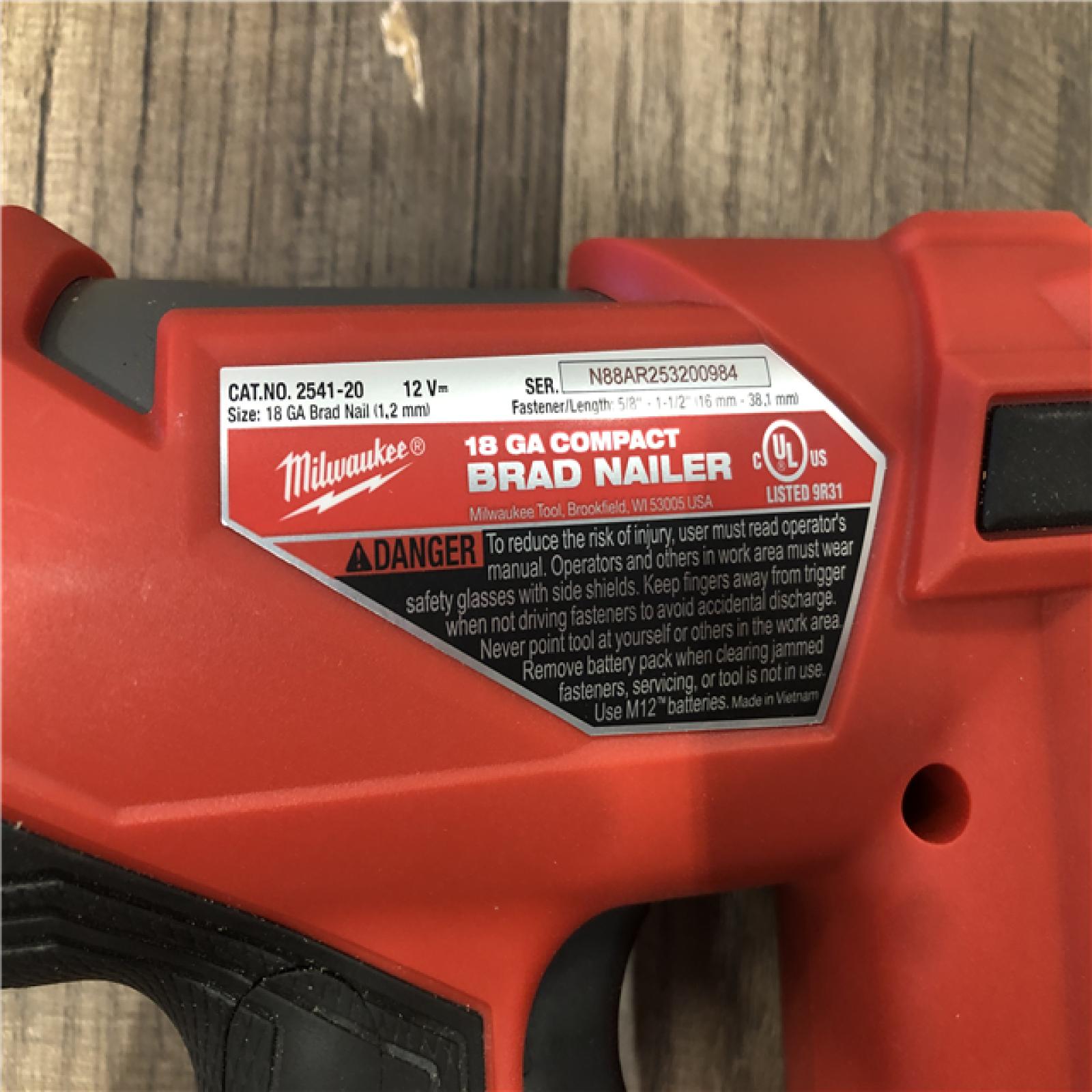 AS-IS Milwaukee FUEL 12-Volt Lithium-Ion Brushless Cordless 18-Gauge 1-1/2 in. Compact Brad Nailer (Tool Only)