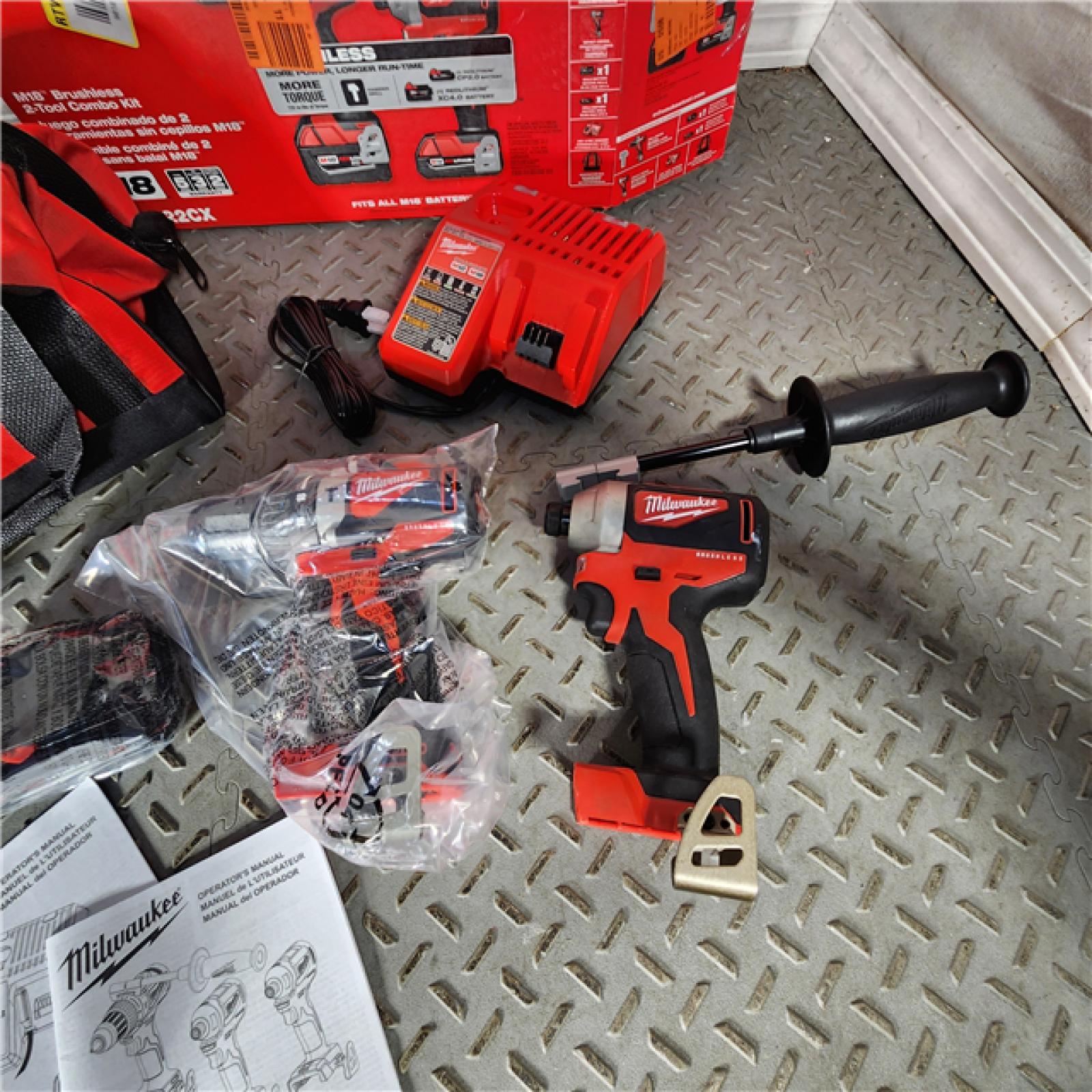 Houston Location - As-IS Milwaukee M18 18V Lithium-Ion Brushless Cordless Hammer Drill/Impact Combo Kit (2-Tool) with 2 Batteries, Charger and Bag - Appears IN NEW Condition