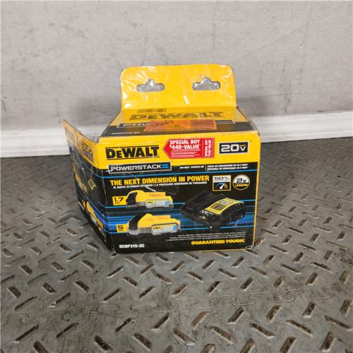 Houston Location - AS-IS DeWalt 20V MAX POWERSTACK DCBP315-2C Lithium-Ion 1.7Ah and 5Ah Battery and Charger Starter Kit 3 Pc