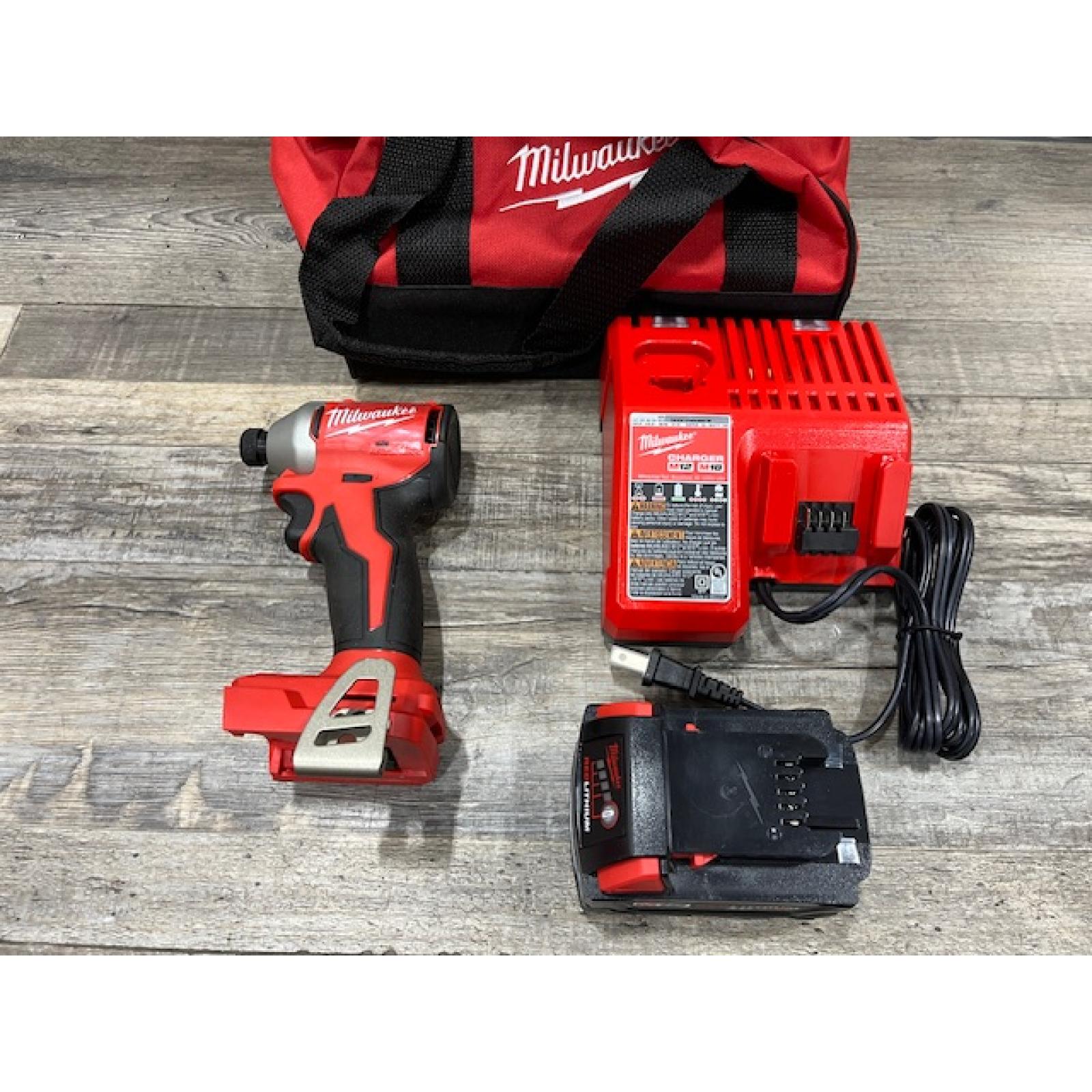 AS-IS Milwaukee 18V Lithium-Ion Compact Brushless Cordless 1/4 in. Impact Driver Kit
