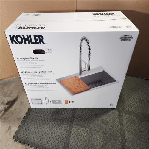 HOUSTON LOCATION - AS-IS (NEW) PRO - INSPIRED SINK KIT TOP-/UNDER-MOUNT SINGLE-BOWL KITCHEN SINK 18-GA STAINLESS STEEL