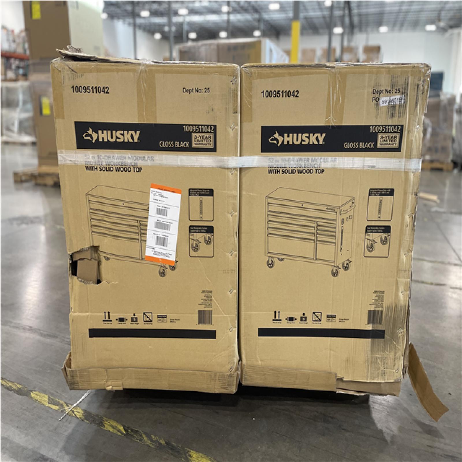 DALLAS LOCATION - Husky Modular Tool Storage 52 in. W x 20 in. D Standard Duty Black Mobile Workbench Cabinet PALLET-(2 UNITS)