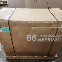 Phoenix AS-IS ARIEL Hepburn 66 in. Double Sink Freestanding Bathroom Vanity in Midnight Blue with Pure White Quartz Top