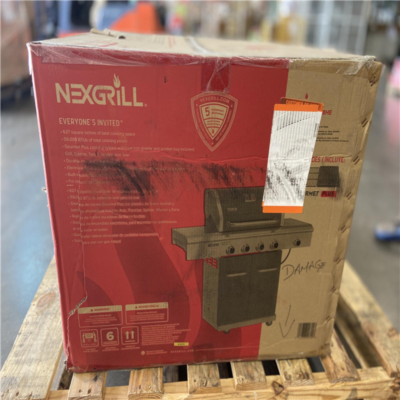 DALLAS LOCATION - Nexgrill Deluxe 4-Burner Natural Gas Grill in Black with Ceramic Searing Side Burner and Gourmet Plus Cooking System