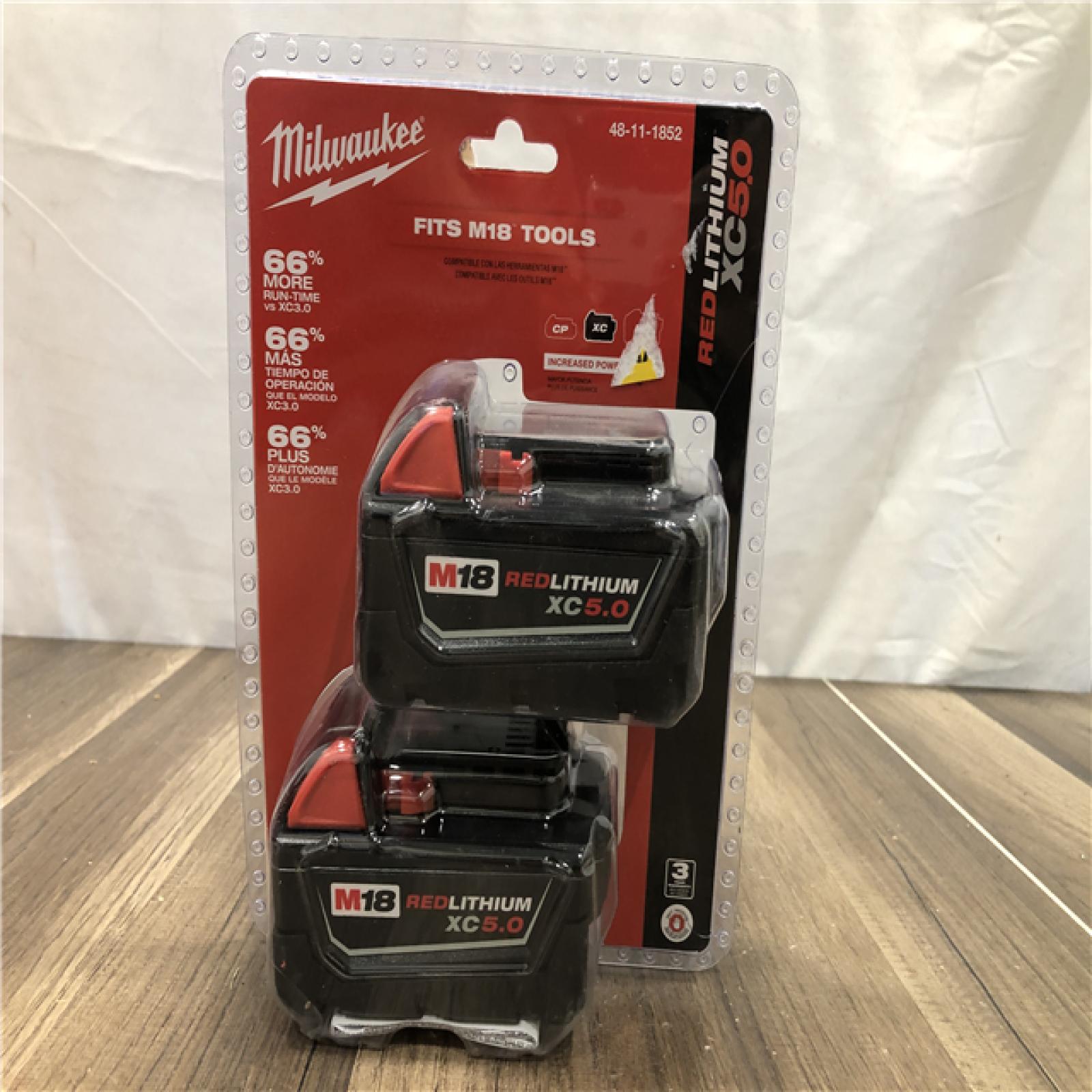NEW-  Milwaukee 18-Volt Lithium-Ion XC Extended Capacity 5.0 Ah Battery Pack (2-Pack)
