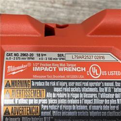 AS-IS Milwaukee FUEL 18V Lithium-Ion Brushless Cordless 1/2 in. Mid-Torque Impact Wrench with Friction Ring Kit