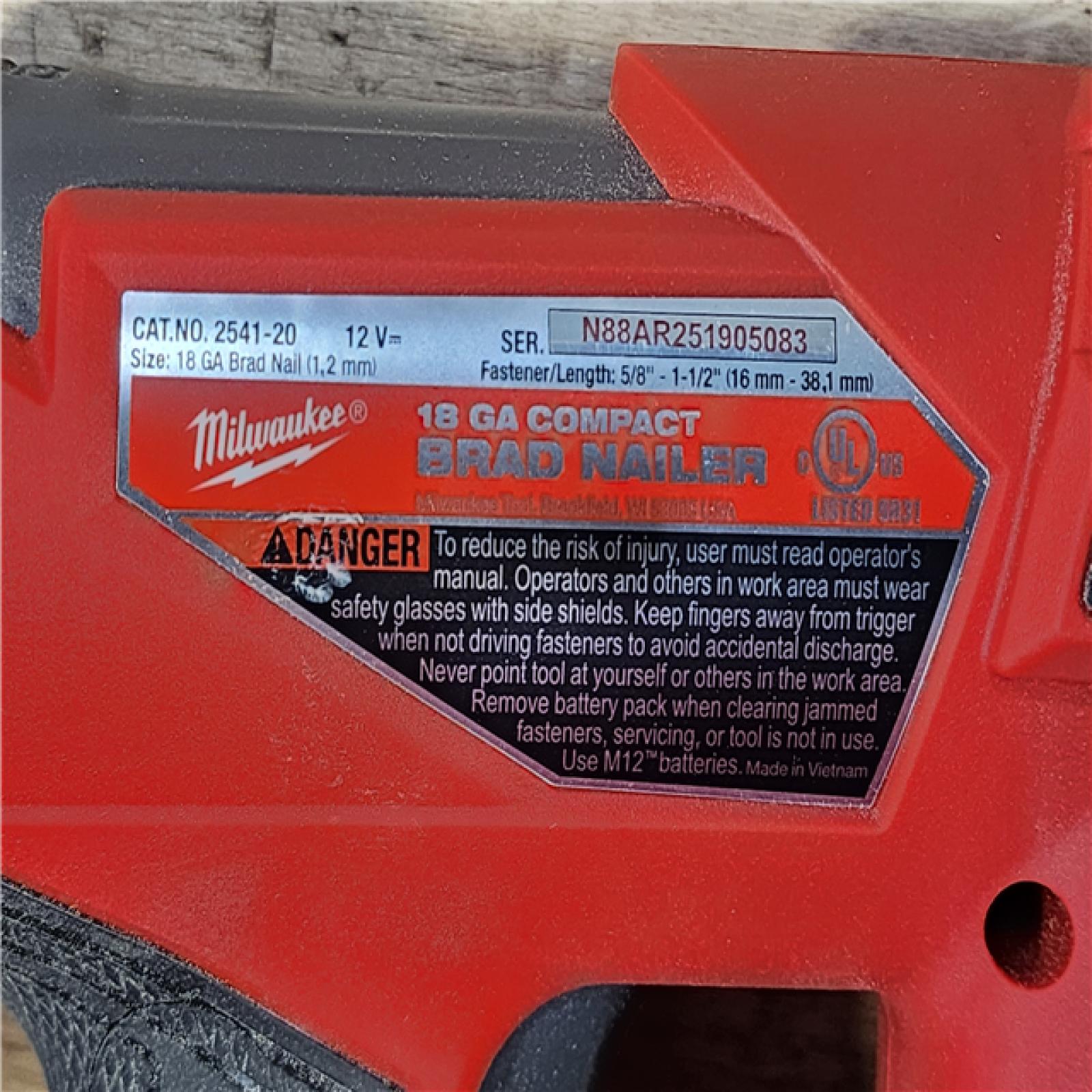 HOUSTON LOCATION - AS-IS Milwaukee FUEL 12-Volt Lithium-Ion Brushless Cordless 18-Gauge 1-1/2 in. Compact Brad Nailer (Tool Only)